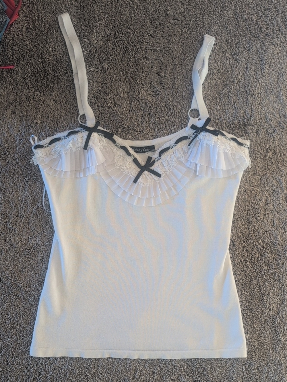 Dolce Cabo White Camisole with Black Bow Accents